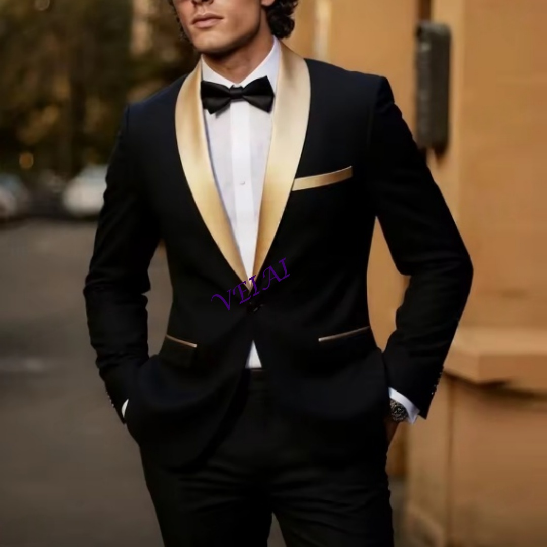 Men'S Grooming Jacket - Özel Tasarım Yeni Altın Yaka Siyah