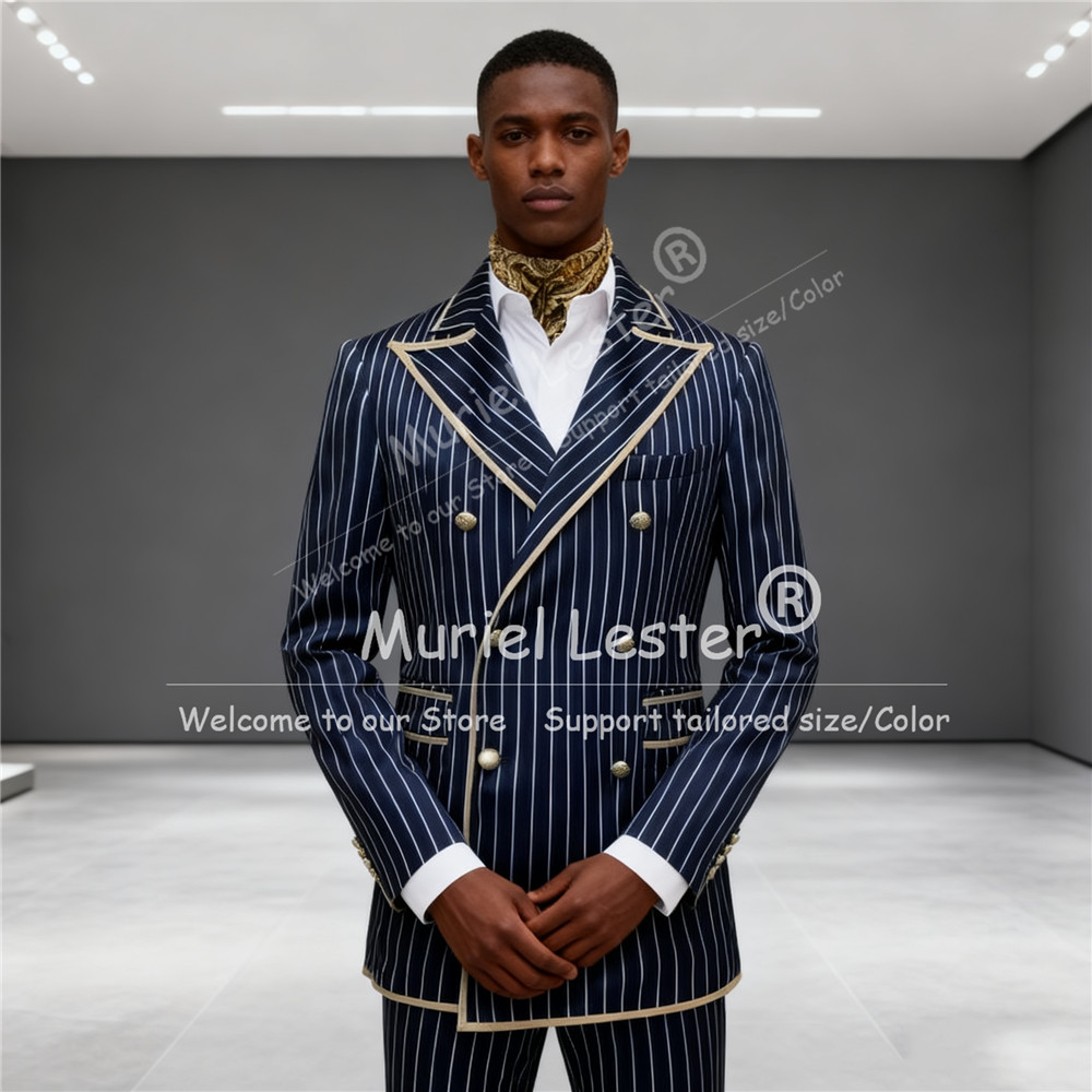 Men'S Grooming Jacket - Lacivert Çizgili Erkek Takım Elbise Sivri